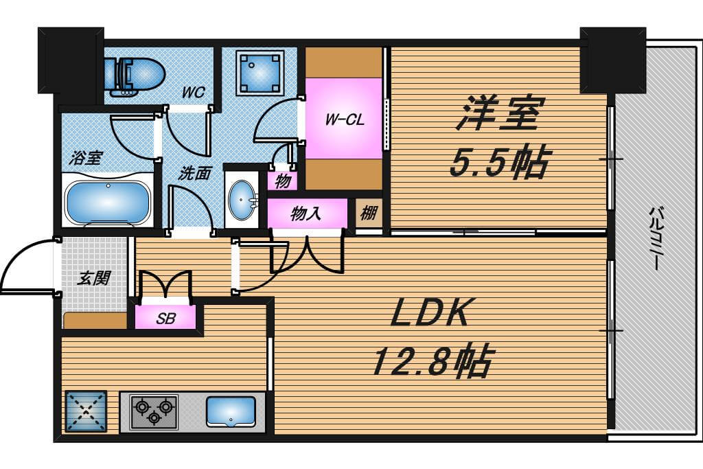 ルネッサなんばタワー　1LDK　間取り