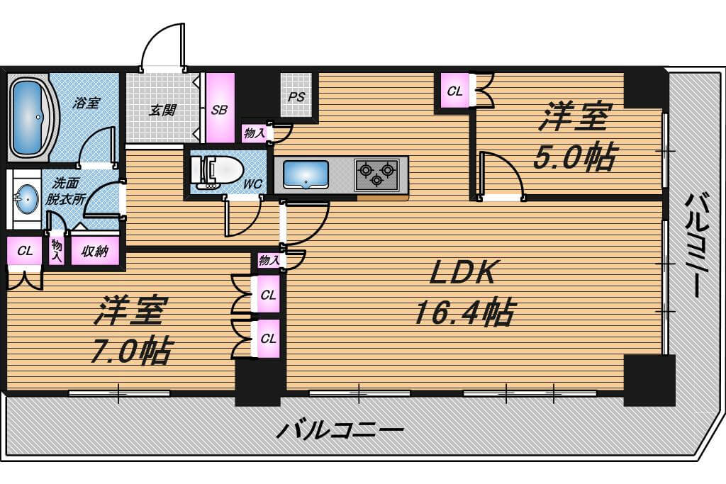 ルネッサなんばタワー　2LDK　間取り