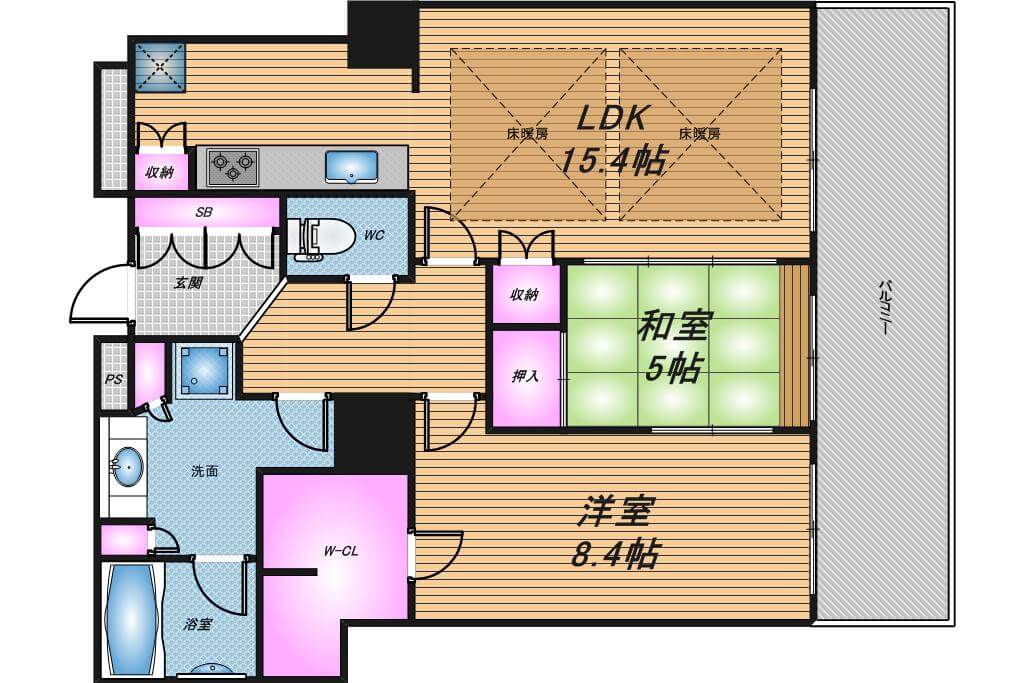 レジデンスタワー上本町　2LDK　間取り