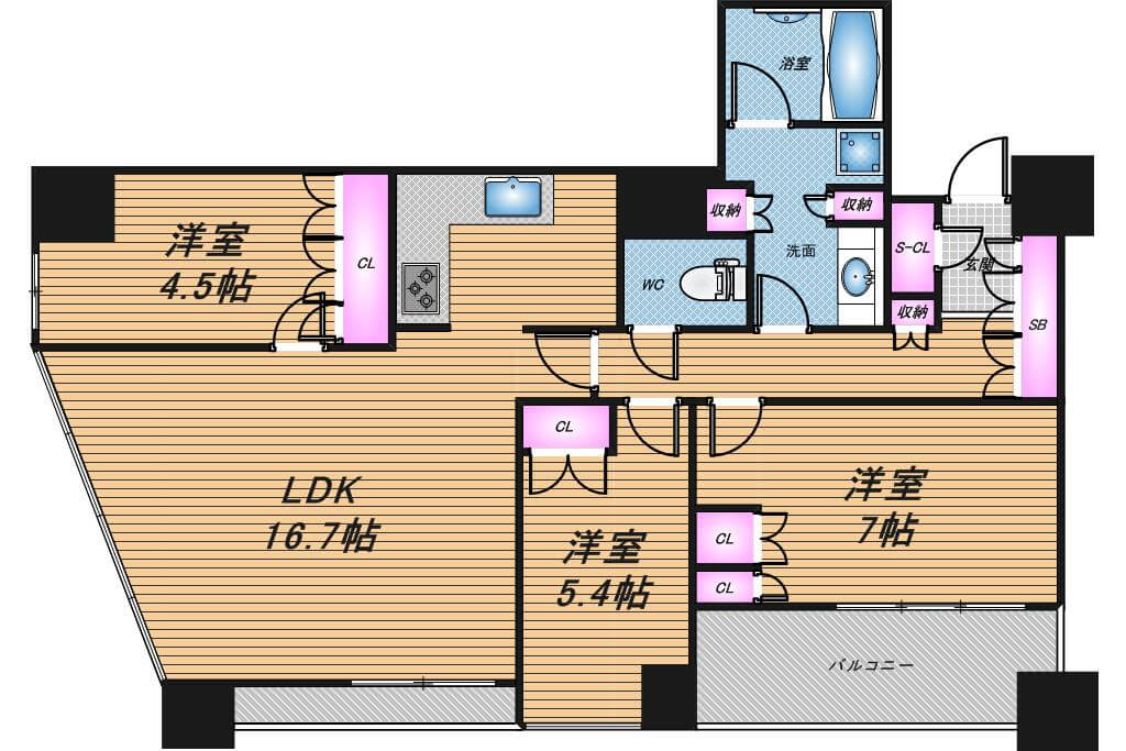 レジデンスタワー上本町　3LDK　間取り