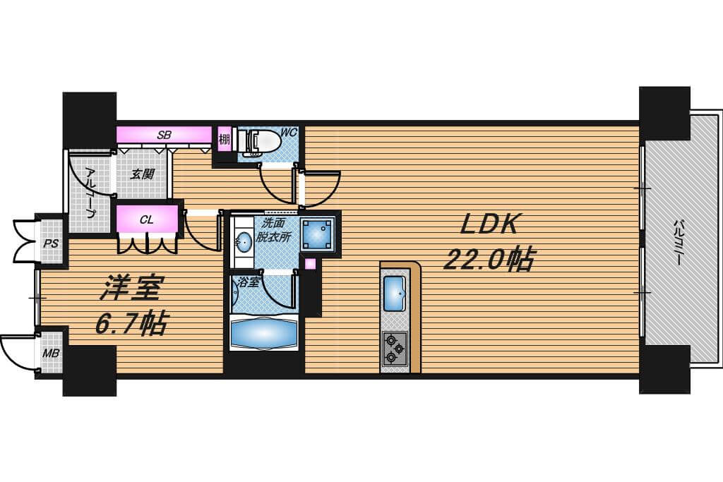 ロイヤル谷町タワー　1LDK　間取り