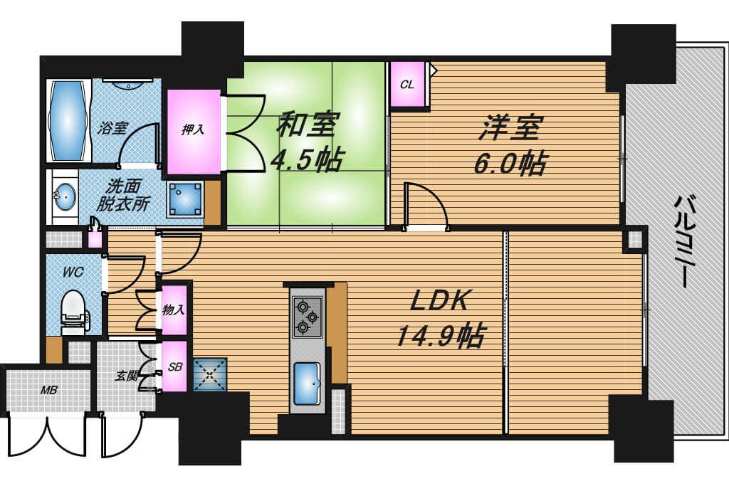 ロイヤル谷町タワー　2LDK　間取り