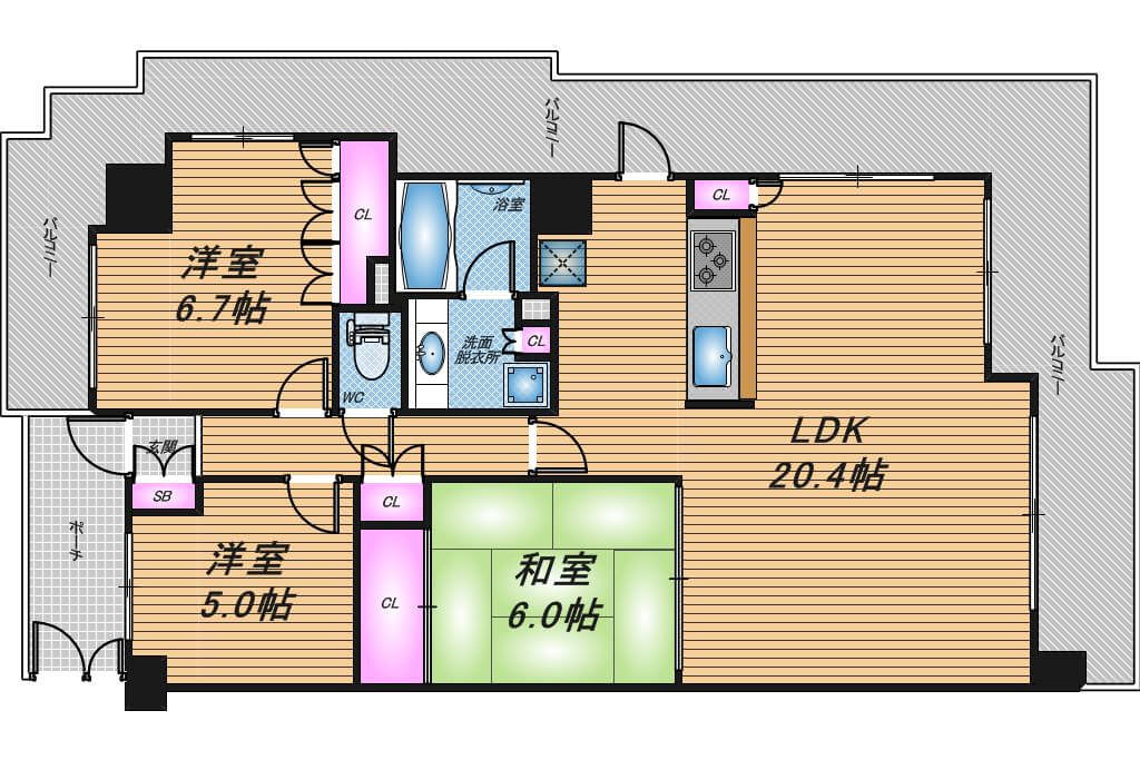 ロイヤル谷町タワー　3LDK　間取り