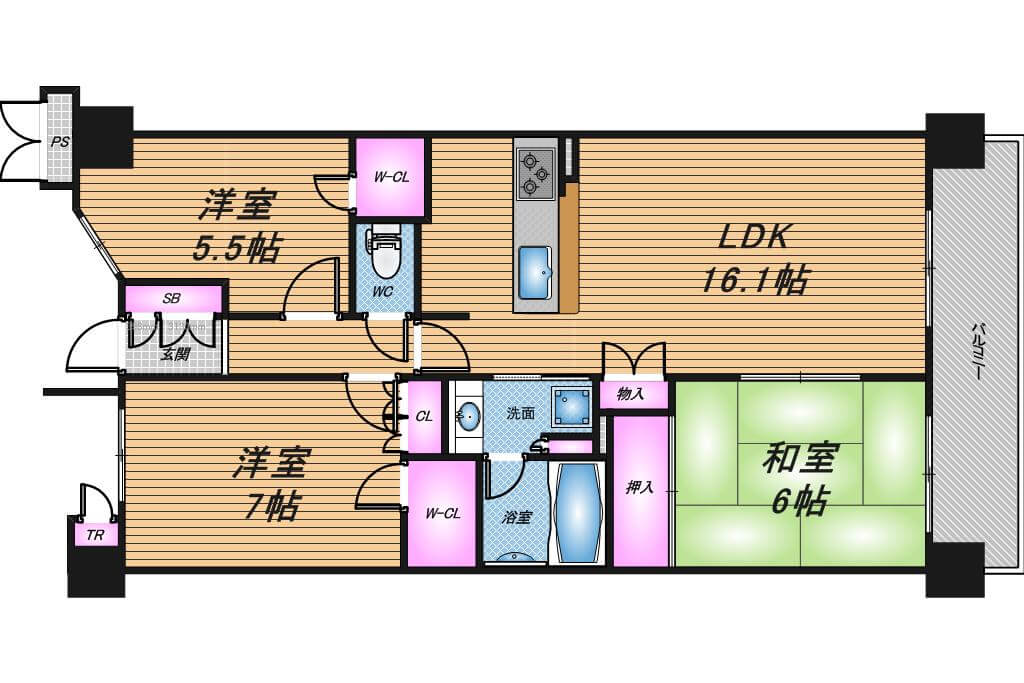 セントプレイスシティグランドプレミオ　2LDK　間取り