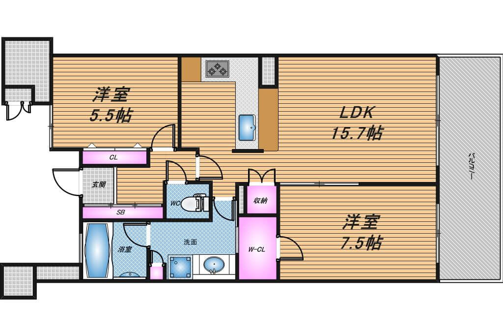 シーサイドレジデンスコスモスクエア駅前　2LDK　間取り