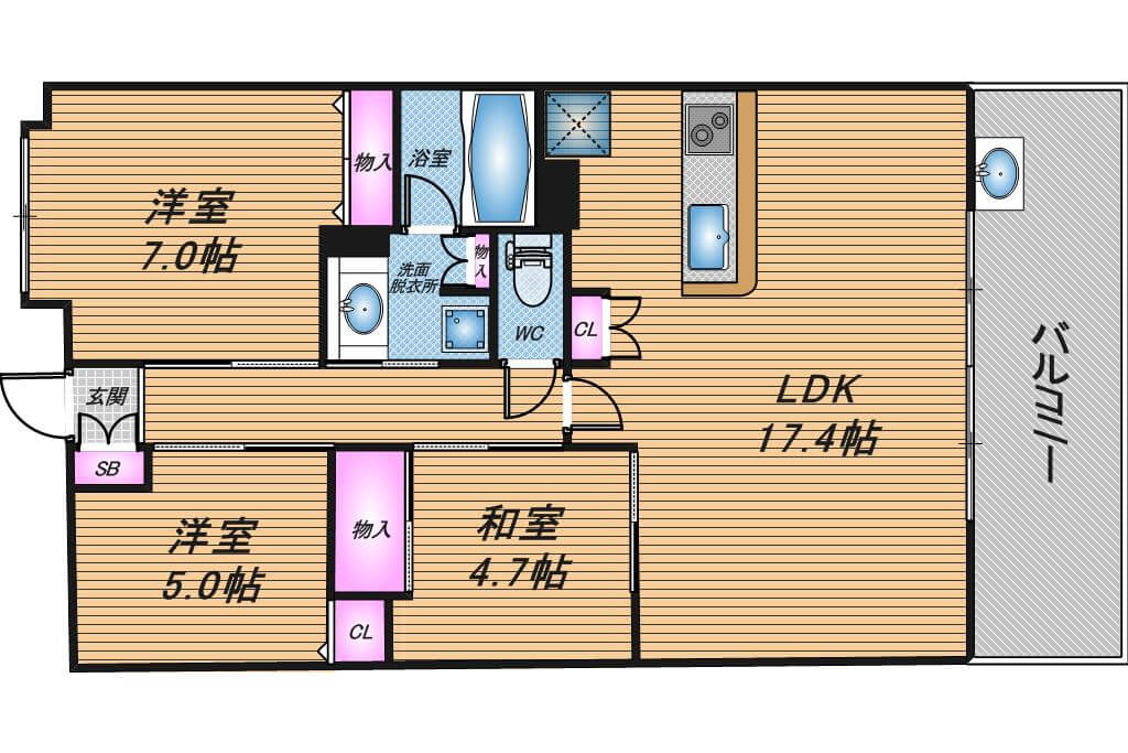 シーサイドレジデンスコスモスクエア駅前　3LDK　間取り