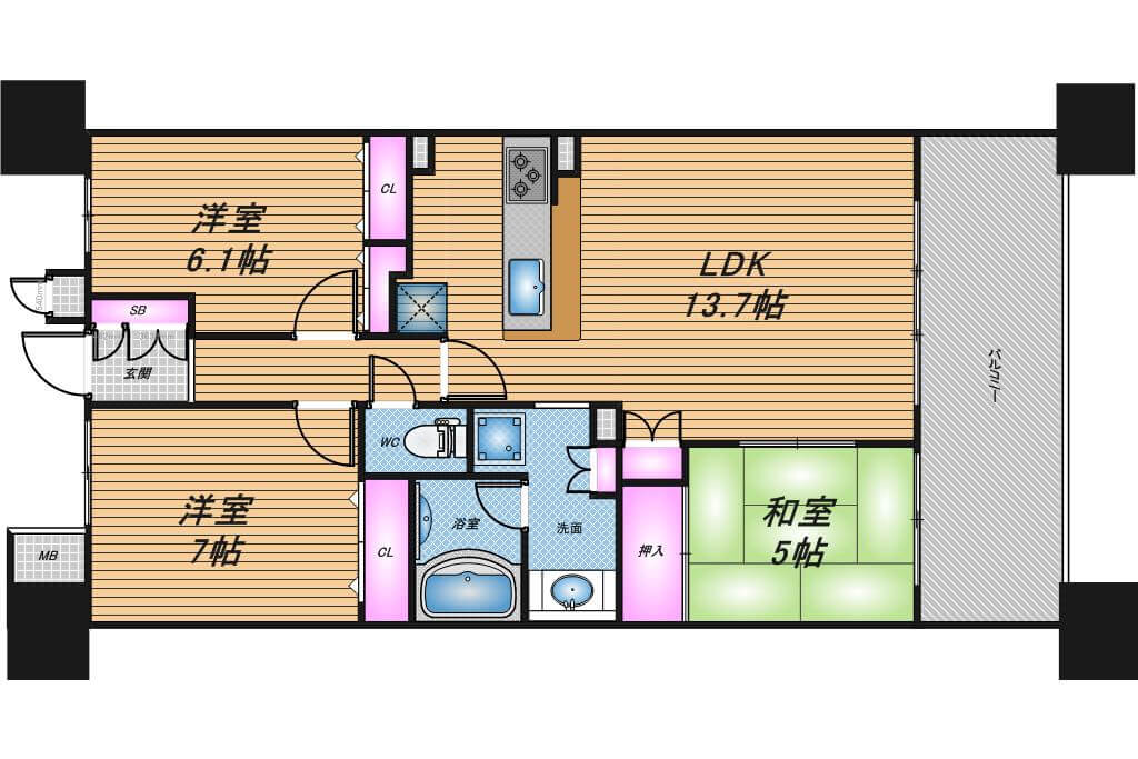 シーサイドレジデンスコスモスクエア駅前　3LDK　間取り