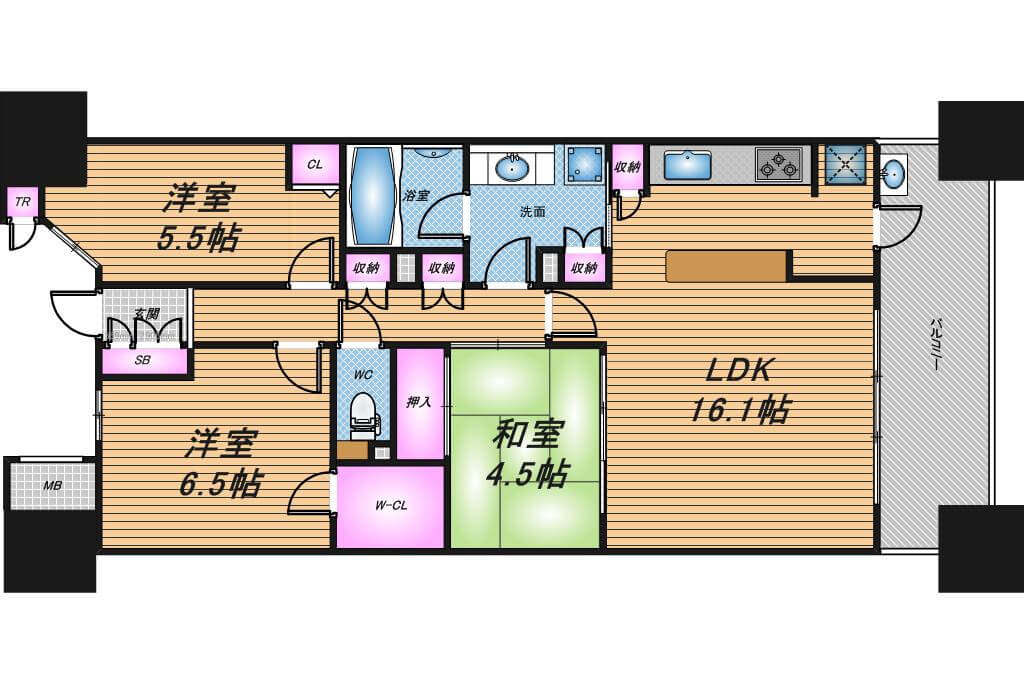 シーサイドレジデンスコスモスクエア駅前　3LDK　間取り