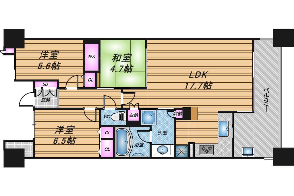 シーサイドレジデンスコスモスクエア駅前　3LDK　間取り