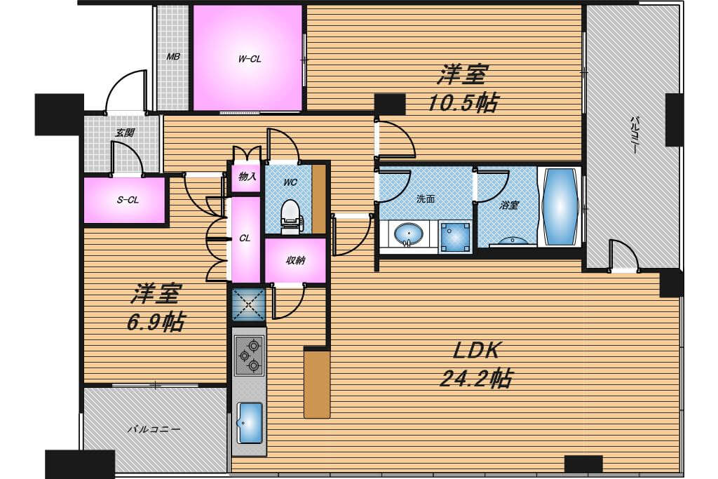 サンクタスタワー心斎橋ミラノグランデ　2LDK　間取り