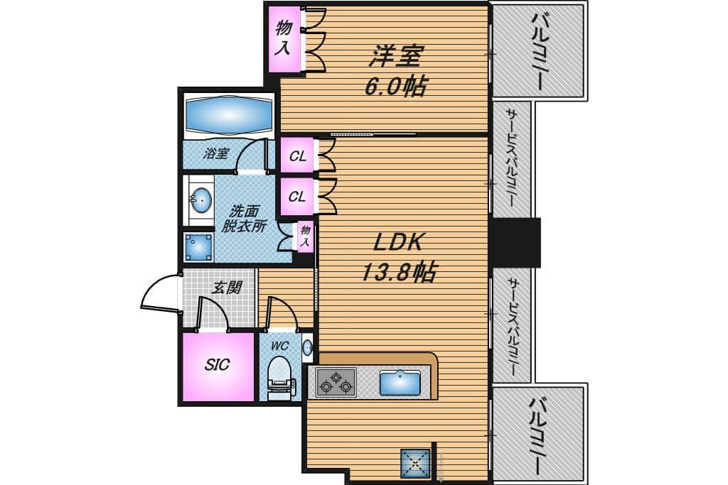 ザ・ファインタワー梅田豊崎　1LDK　間取り