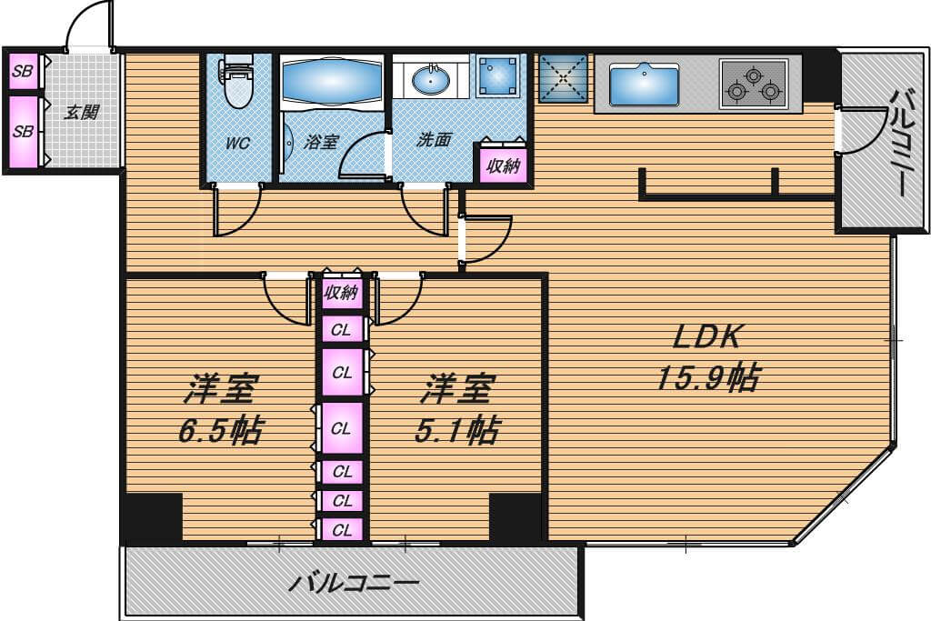 ザ・ファインタワー梅田豊崎　2LDK　間取り