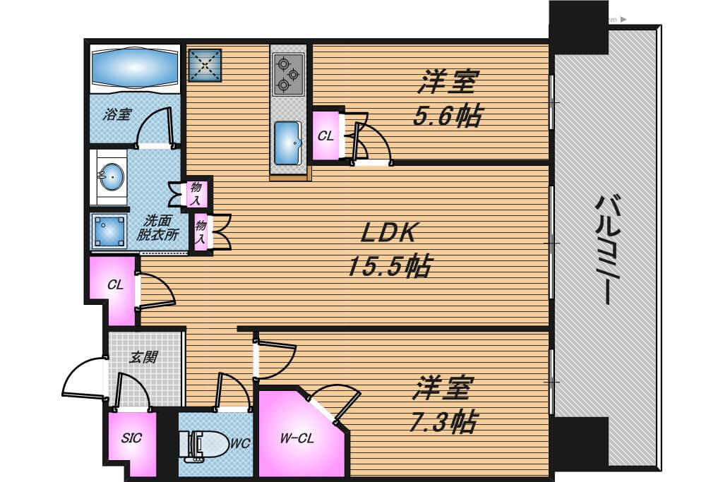 ザ・ファインタワー梅田豊崎　2LDK　間取り