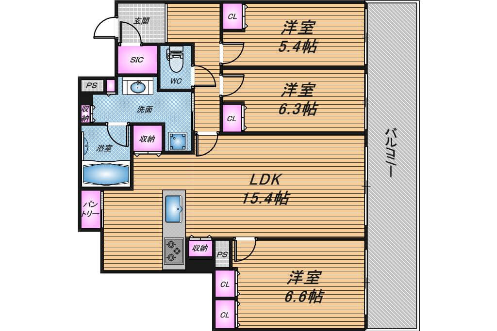 ザ・ファインタワー梅田豊崎　3LDK　間取り