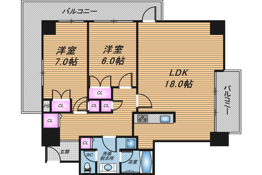 ザ・グランドビューオオサカ　2LDK　間取り