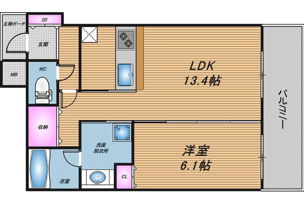 ザ・上本町タワー　1LDK　間取り