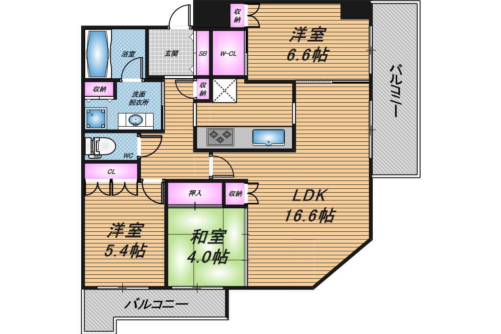 ザ・上本町タワー　2LDK　間取り