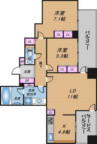 ザ・梅田タワー　2LDK　間取り