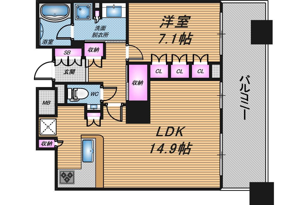 タワーザ上町台　1LDK　間取り