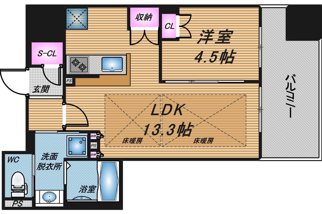 ワコーレ大阪新町タワーレジデンス　1LDK　間取り