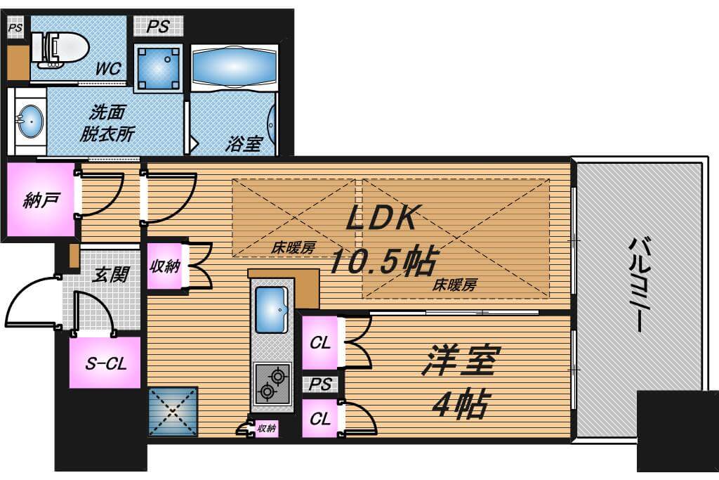 ワコーレ大阪新町タワーレジデンス　1LDK　間取り