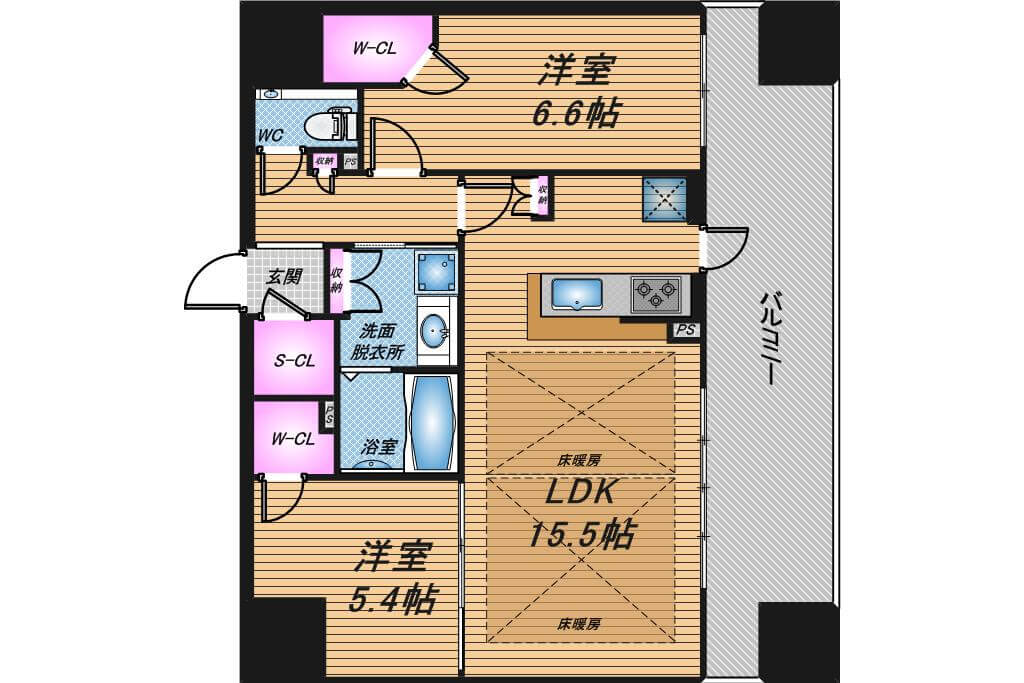 ワコーレ大阪新町タワーレジデンス　2LDK　間取り