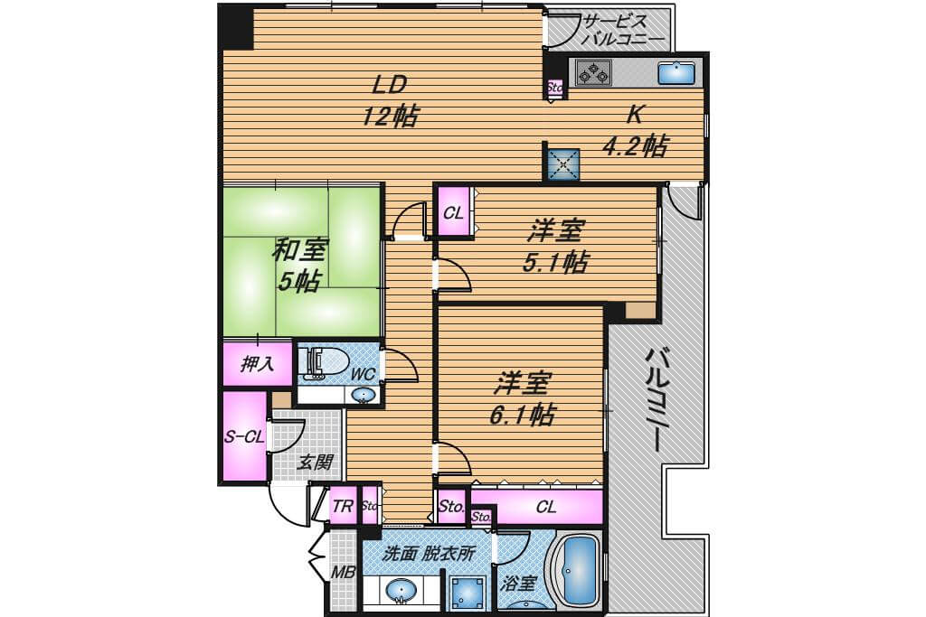 ウェリス・ジオ梅田レジデンス　3LDK　間取り