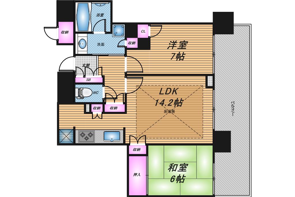 ウェリス上本町ローレルタワー　2LDK　間取り