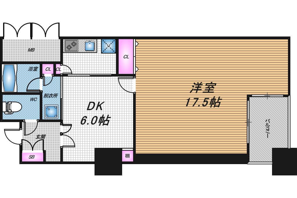 アルグラッドザタワー心斎橋　1DK　間取り