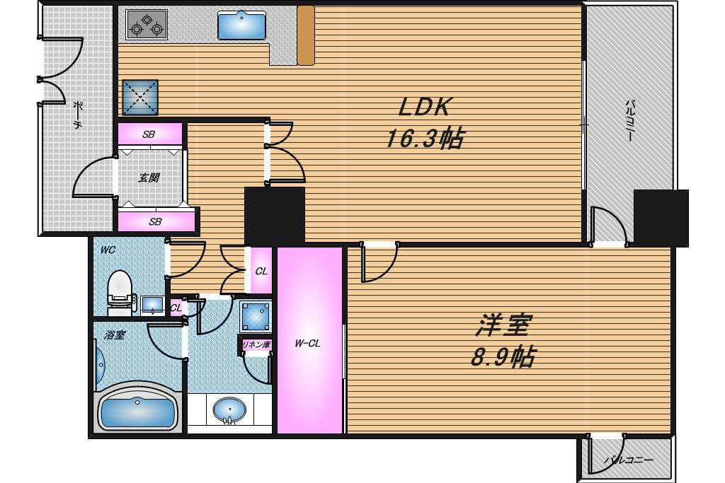 アルグラッドザタワー心斎橋　1LDK　間取り