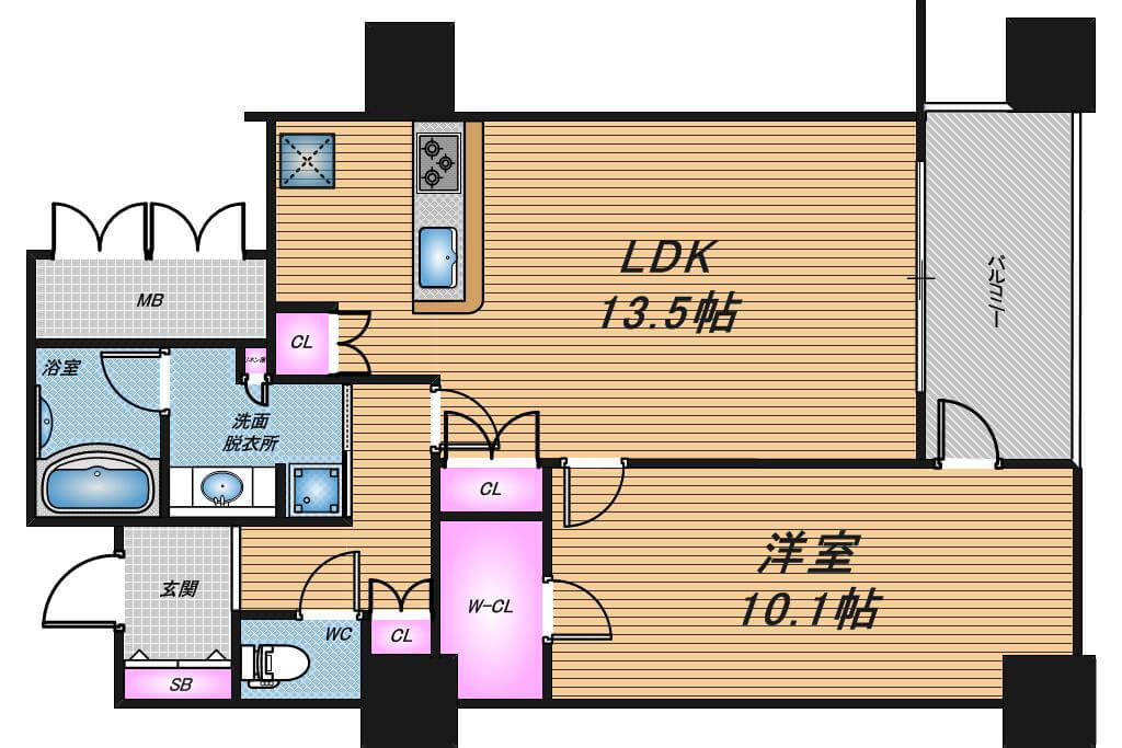 アルグラッドザタワー心斎橋　1LDK　間取り