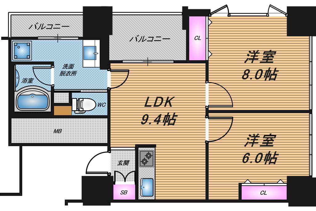 アルグラッドザタワー心斎橋　2LDK　間取り