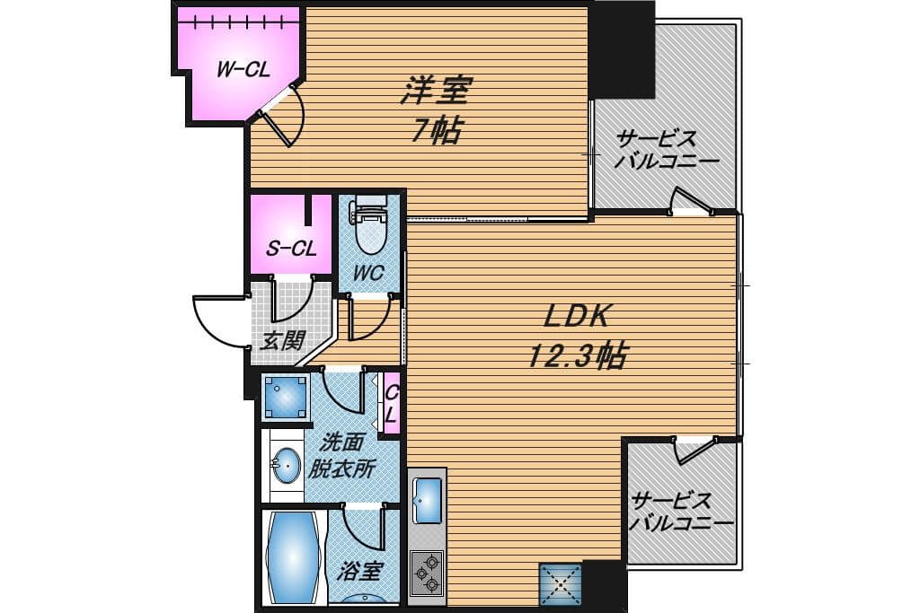 ブランズタワー南堀江　1LDK　間取り