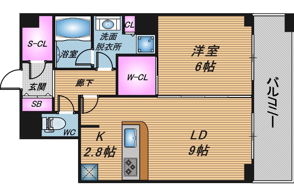 ブランズタワー南堀江　1LDK　間取り