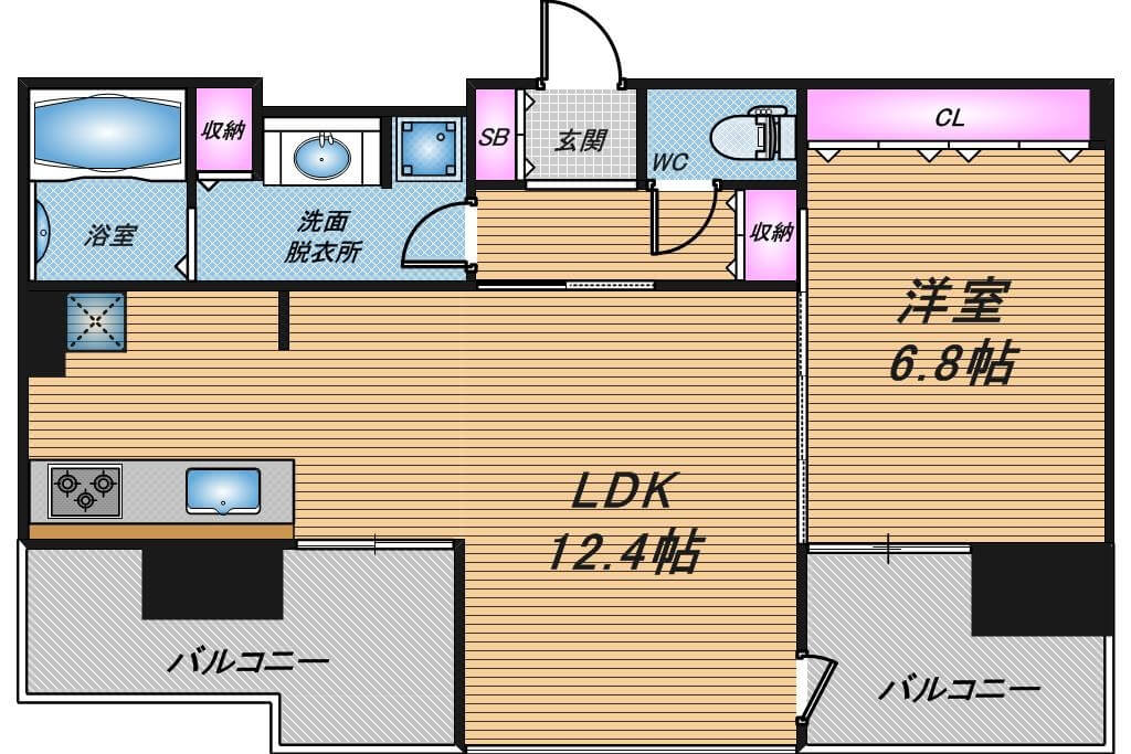 ブランズタワー南堀江　1LDK　間取り