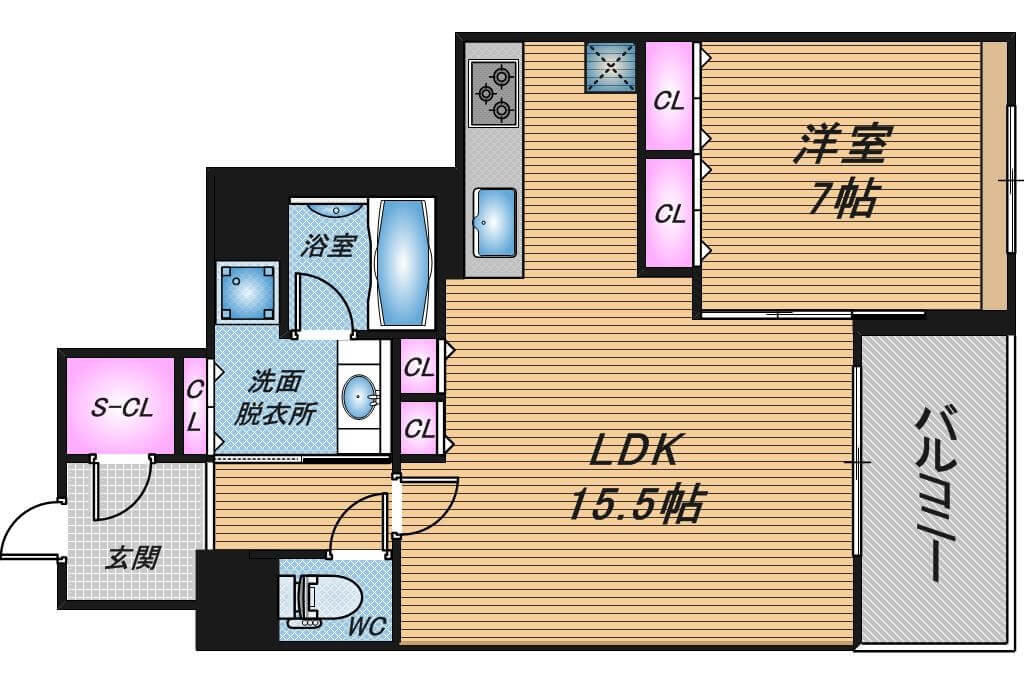 ブランズタワー南堀江　1LDK　間取り