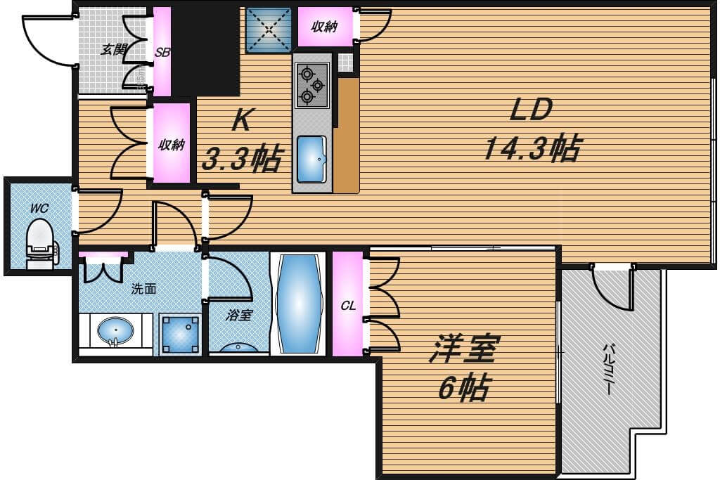 ブランズタワー南堀江　1LDK　間取り