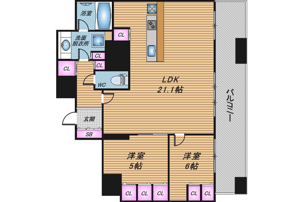 ブランズタワー南堀江　2LDK　間取り