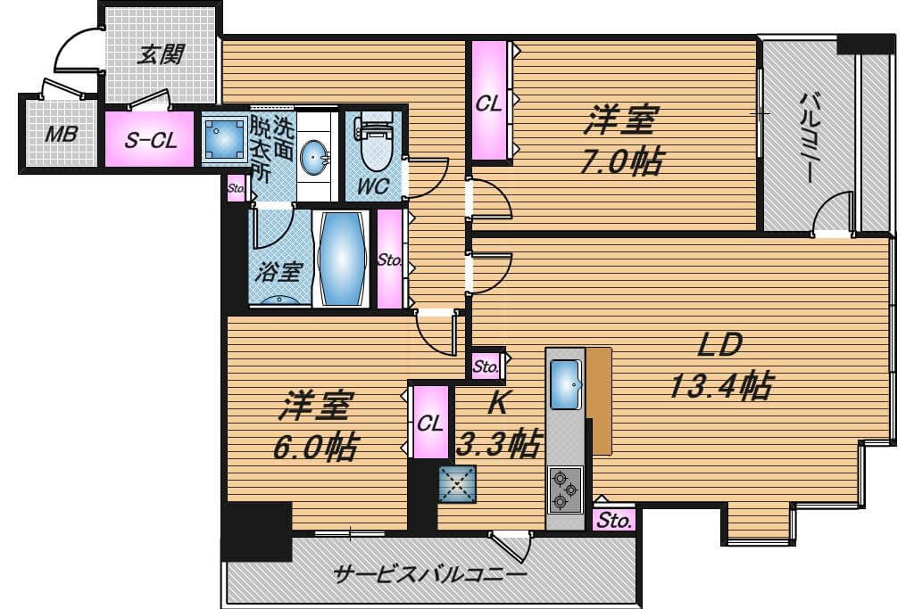 ブランズタワー南堀江　2LDK　間取り