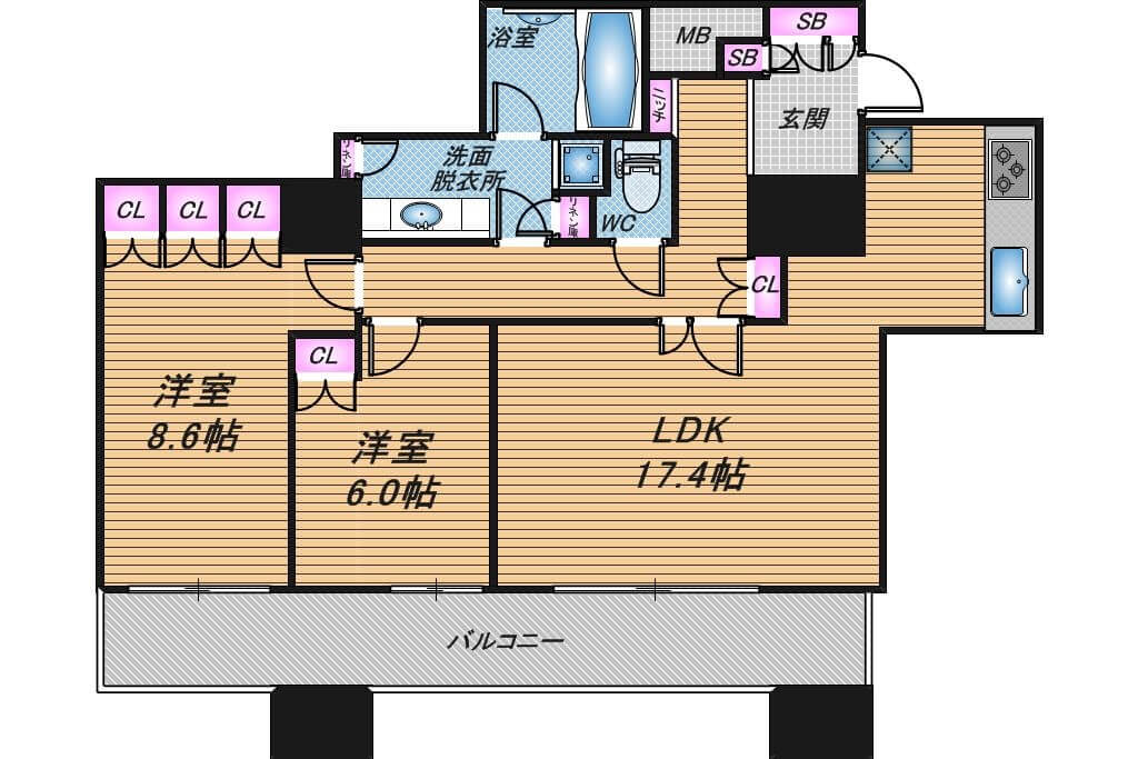 ブランズタワー南堀江　2LDK　間取り