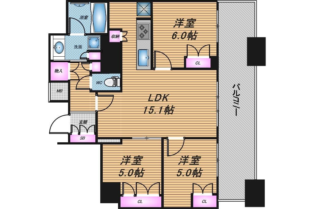 ブランズタワー南堀江　3LDK　間取り