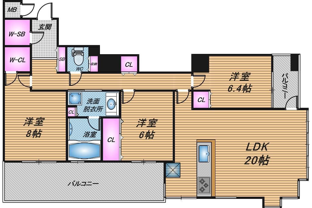 ブランズタワー南堀江　3LDK　間取り