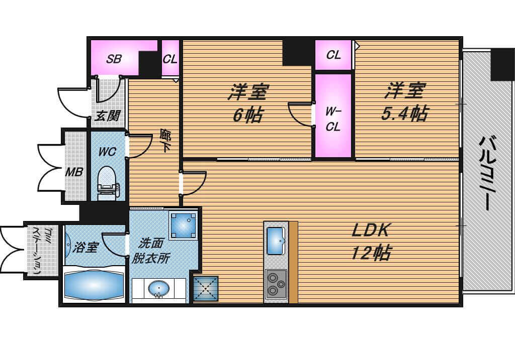 ブランズタワー大阪備後町　2LDK　間取り