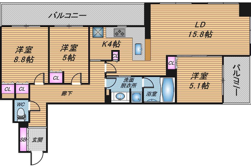 ブランズタワー大阪備後町　3LDK　間取り