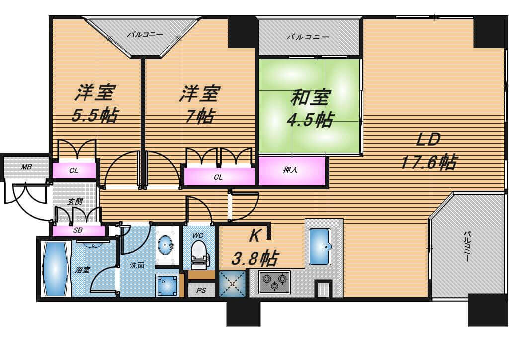 ブランズタワー大阪備後町　3LDK　間取り