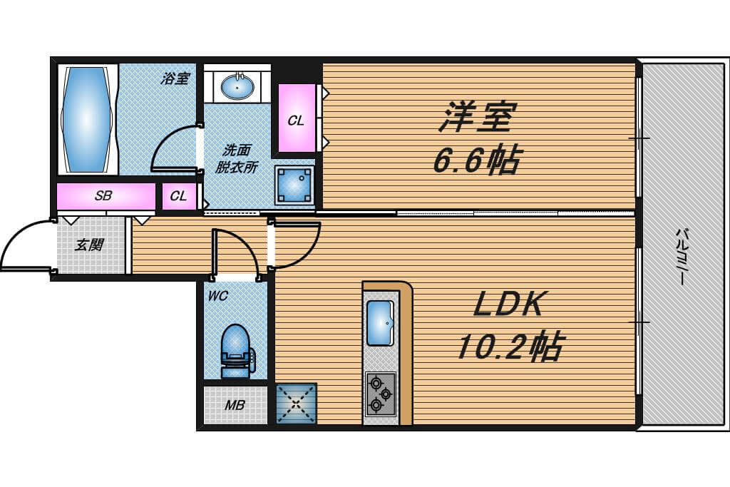 カスタリアタワー長堀橋　1LDK　間取り