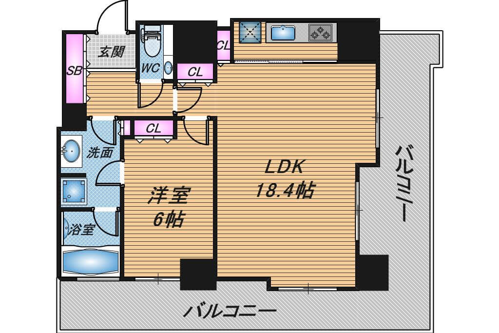 カスタリアタワー長堀橋　1LDK　間取り