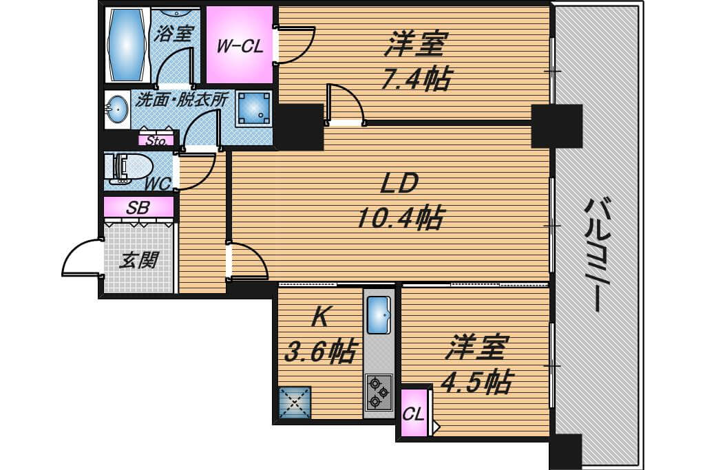 カスタリアタワー長堀橋　2LDK　間取り