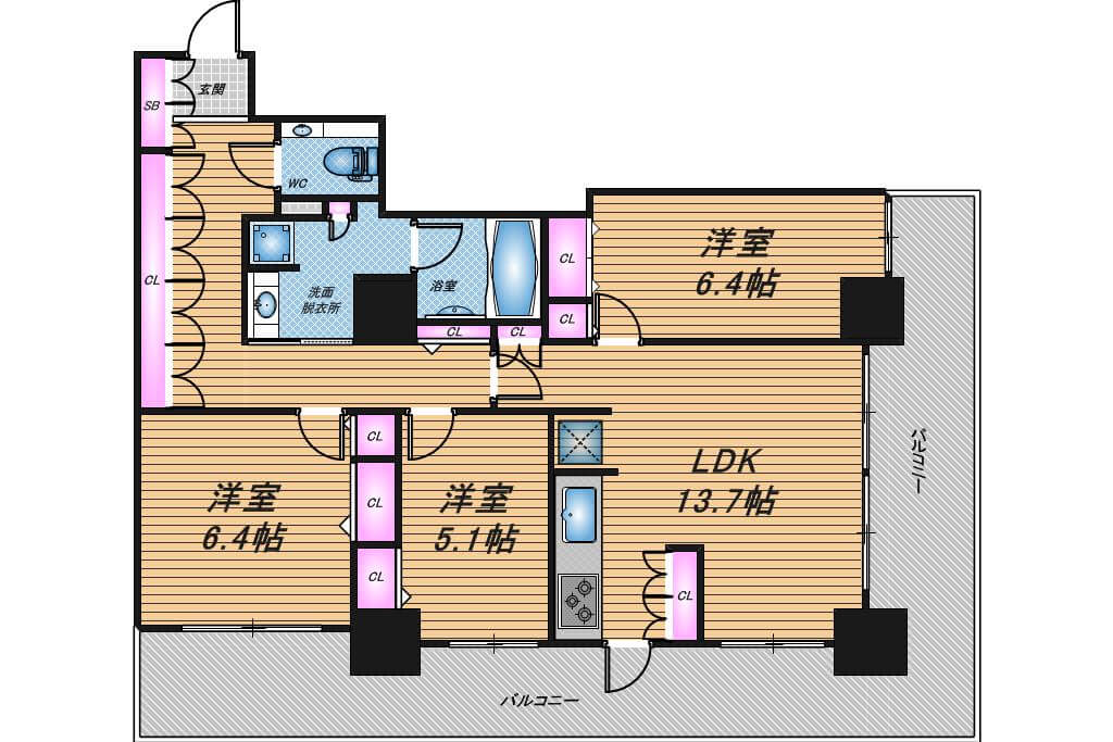 カスタリアタワー長堀橋　3LDK　間取り