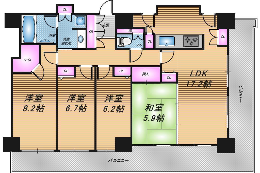 カスタリアタワー長堀橋　4LDK　間取り